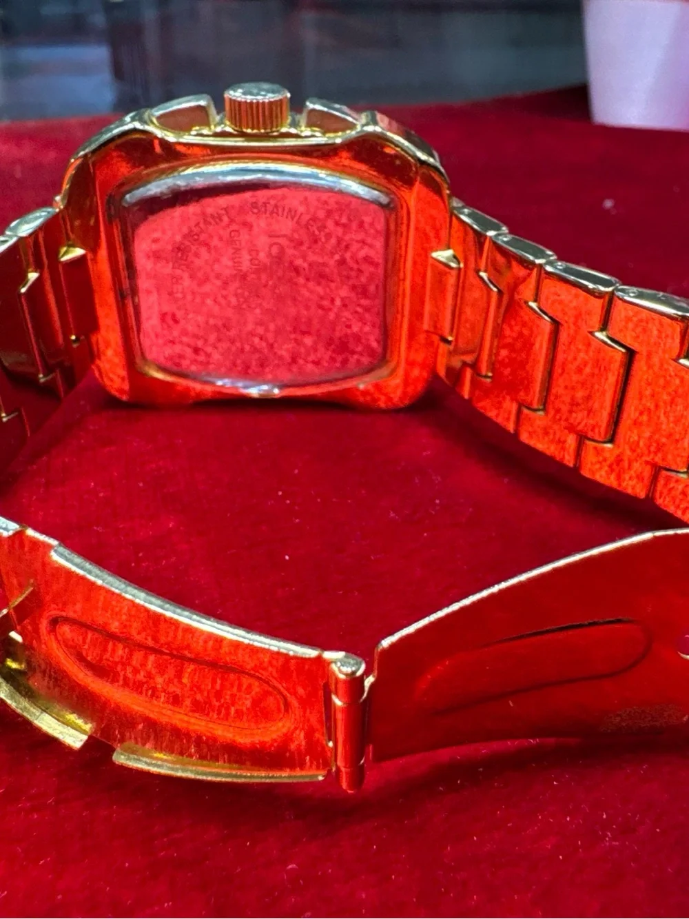 Ice Ice Gold Tone Diamond Watch Tonneau Case Not Working Double Push Clasp